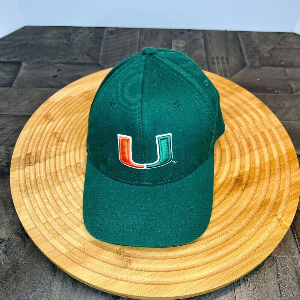 Nike Miami Hurricanes Fitted Cap Hat Green Embroidered Logo Universal Fit